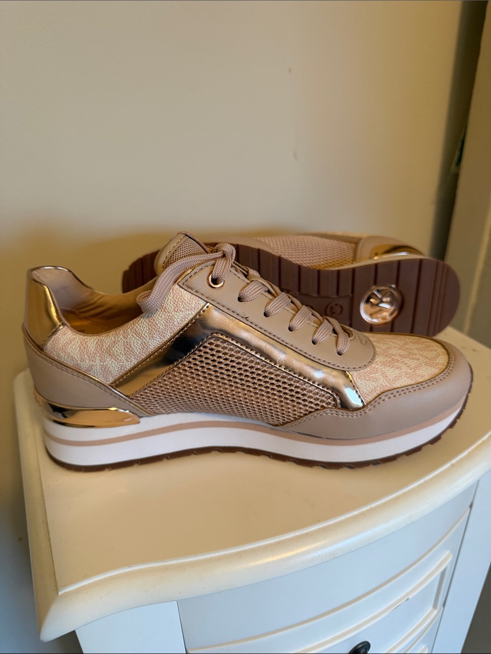 Michael Kors Blush and Rose Gold Platform MOTT Cruise Shoe Sneakers